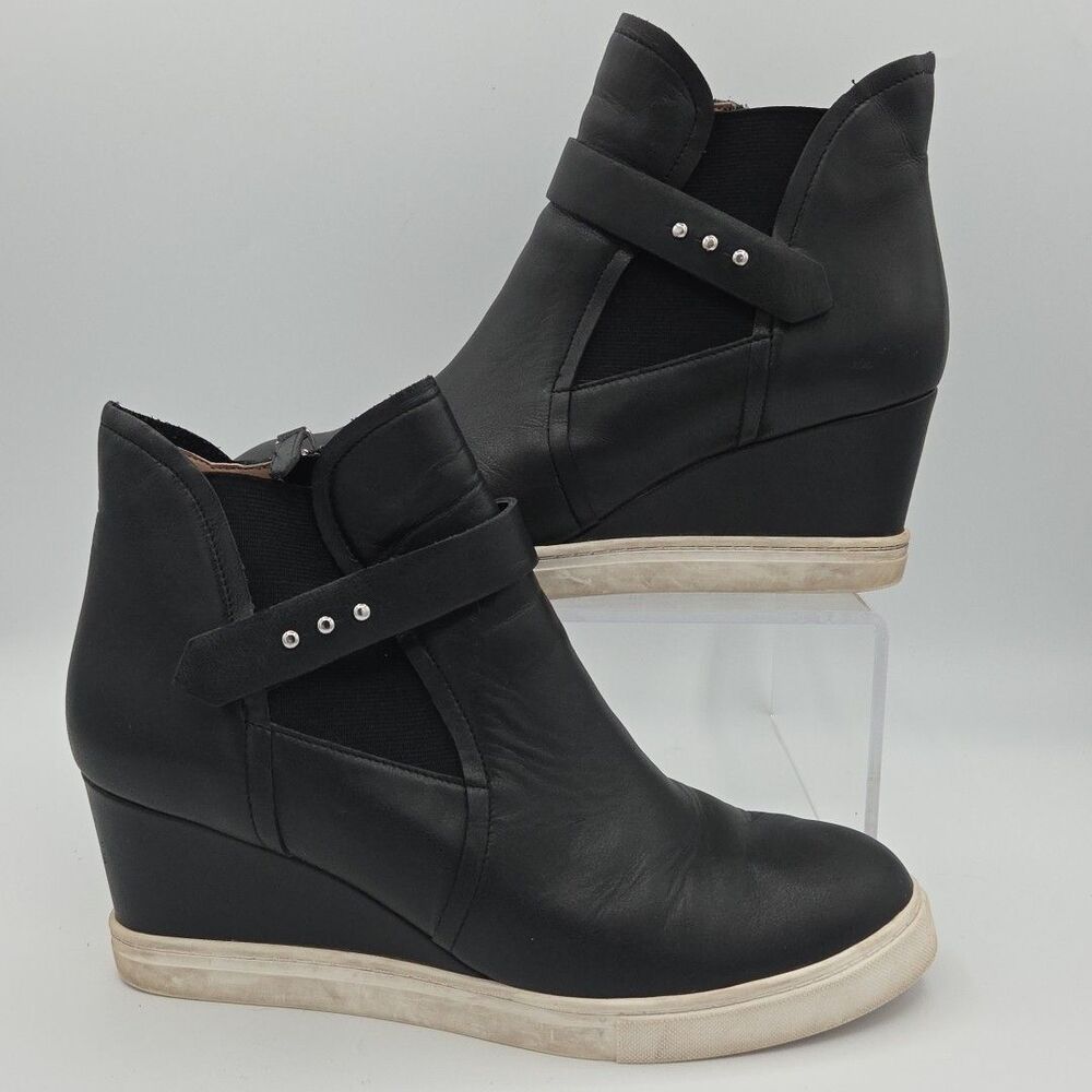 Linea Paolo Freshton Black Leather Wedge Sneaker High Top Women’s Sz 8 M EUC